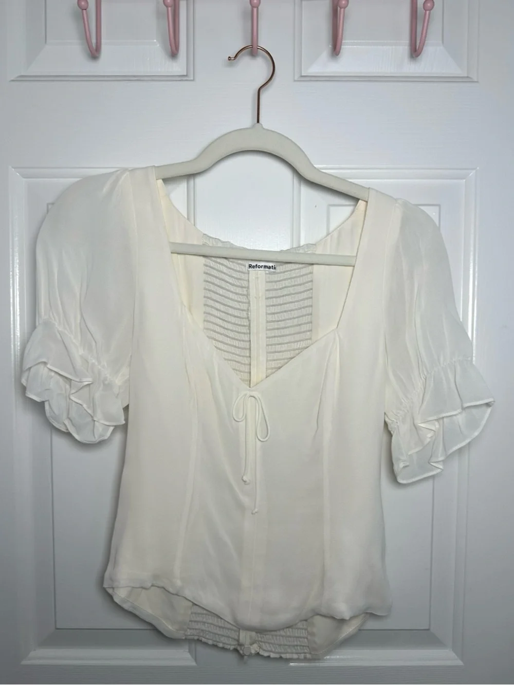 Reformation Delevan Puff Sleeve White Top